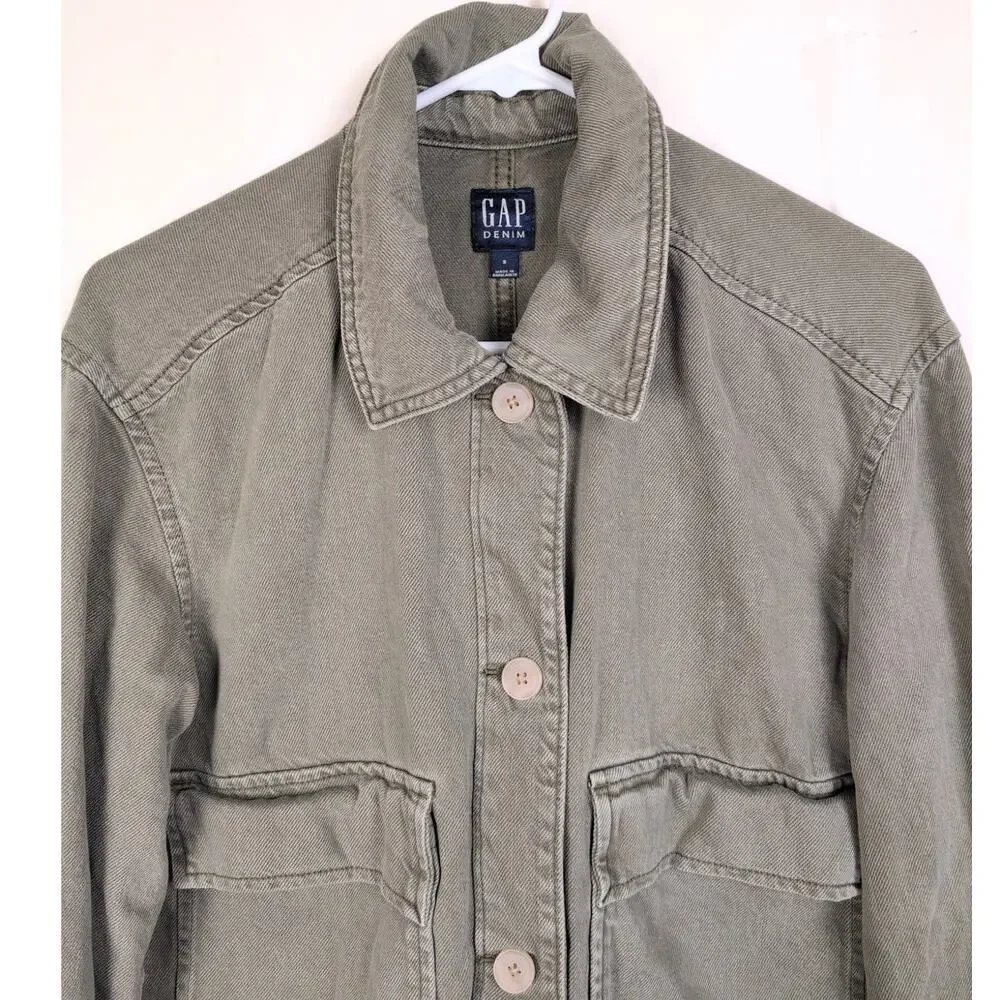 Gap Relaxed Utility green denim chore jacket Size Sm Boxy Classic Y2K Retro